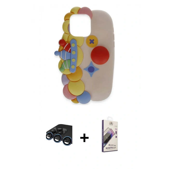 MARSİLYAN™- iPhone 15 Pro Max Kılıf Akış Yansıma - Siyah Bilvis 3D Mat Cam Ekran Koruyucu + Raze Metal Kamera Lens - LT