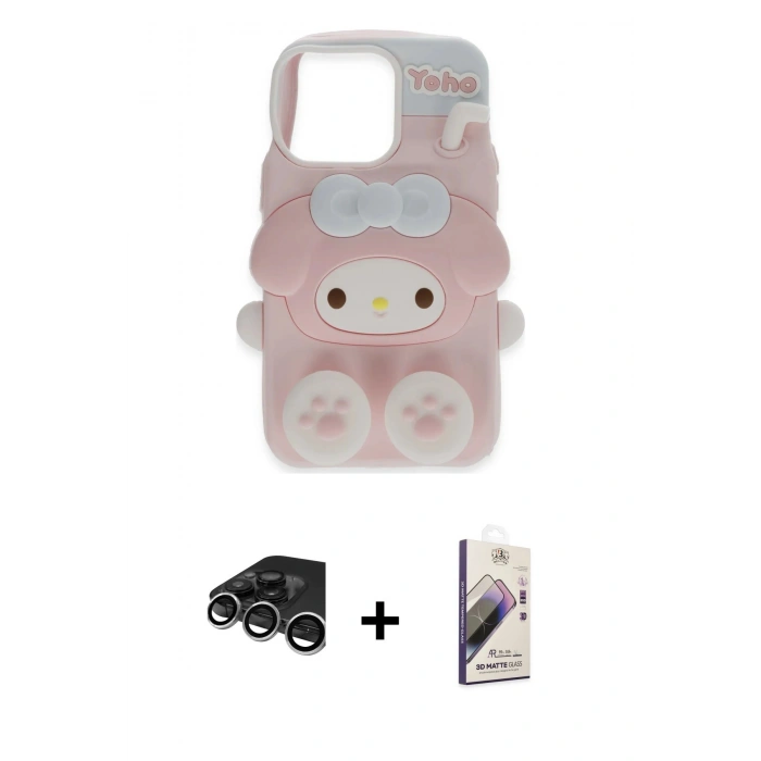 MARSİLYAN™- iPhone 15 Pro Max Kılıf Akış Yansıma - Siyah Bilvis 3D Mat Cam Ekran Koruyucu + Raze Metal Kamera Lens - GS