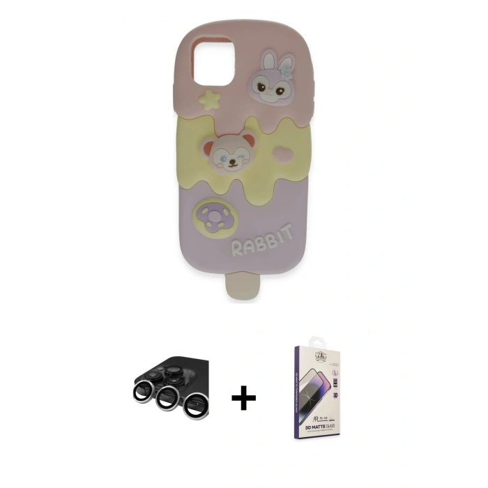 MARSİLYAN™- iPhone 15 Pro Max Kılıf Akış Yansıma - Siyah Bilvis 3D Mat Cam Ekran Koruyucu + Raze Metal Kamera Lens - GS