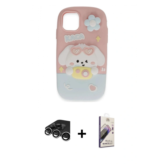 MARSİLYAN™- iPhone 15 Pro Max Kılıf Akış Yansıma - Siyah Bilvis 3D Mat Cam Ekran Koruyucu + Raze Metal Kamera Lens - GS