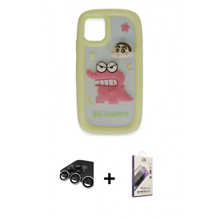 MARSİLYAN™- iPhone 15 Pro Max Kılıf Akış Yansıma - Siyah Bilvis 3D Mat Cam Ekran Koruyucu + Raze Metal Kamera Lens - GS