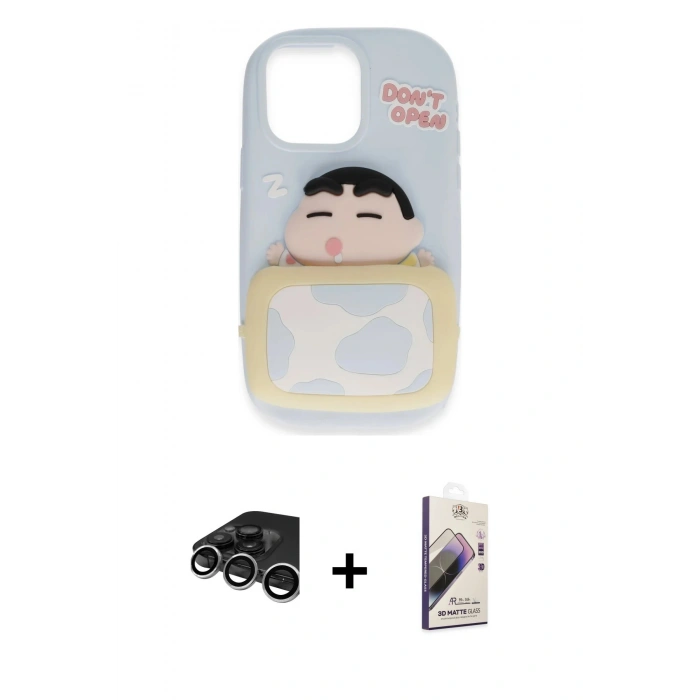 MARSİLYAN™- iPhone 15 Pro Max Kılıf Akış Yansıma - Siyah Bilvis 3D Mat Cam Ekran Koruyucu + Raze Metal Kamera Lens - GS