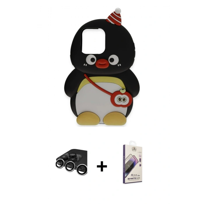 MARSİLYAN™- iPhone 15 Pro Max Kılıf Akış Yansıma - Siyah Bilvis 3D Mat Cam Ekran Koruyucu + Raze Metal Kamera Lens - GS