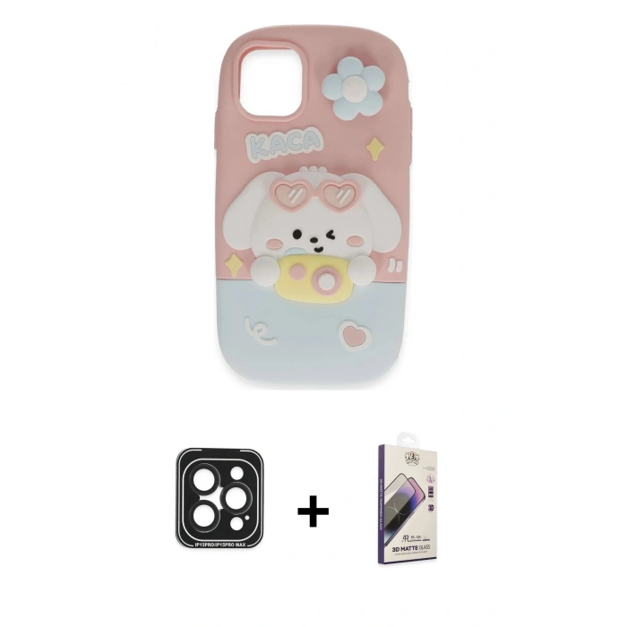 MARSİLYAN™- iPhone 15 Pro Max Kılıf Akış Yansıma - Siyah Bilvis 3D Mat Cam Ekran Koruyucu + Siyah PVD Metal Kamera Lens