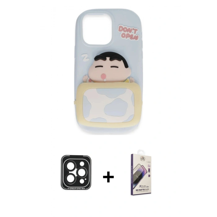 MARSİLYAN™- iPhone 15 Pro Max Kılıf Akış Yansıma - Siyah Bilvis 3D Mat Cam Ekran Koruyucu + Siyah PVD Metal Kamera Lens