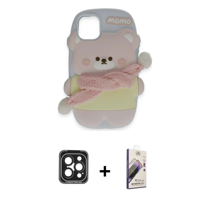 MARSİLYAN™- iPhone 15 Pro Max Kılıf Akış Yansıma - Siyah Bilvis 3D Mat Cam Ekran Koruyucu + Siyah PVD Metal Kamera Lens