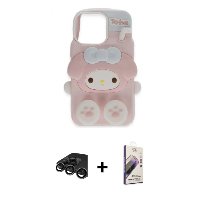 MARSİLYAN™- iPhone 15 Pro Max Kılıf Akış Yansıma - Siyah Bilvis 3D Mat Cam Ekran Koruyucu + Titanyum Gri Raze Metal Kamera Lens