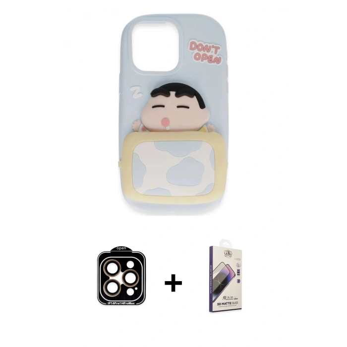 MARSİLYAN™- iPhone 15 Pro Max Kılıf Akış Yansıma - Siyah Bilvis 3D Mat Cam Ekran Koruyucu + PVD Metal Kamera Lens - TU