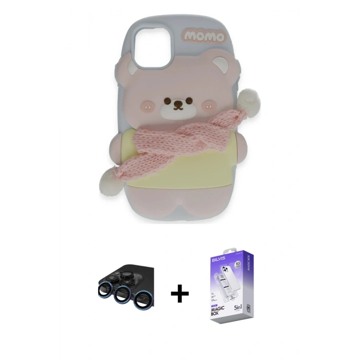 MARSİLYAN™- iPhone 15 Pro Max Kılıf Akış Yansıma - Siyah Bilvis 5in1 3D Magic Cam Ekran Koruyucu + Raze Metal Kamera Lens - LT