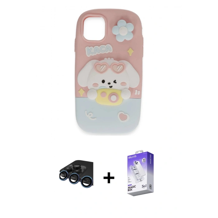 MARSİLYAN™- iPhone 15 Pro Max Kılıf Akış Yansıma - Siyah Bilvis 5in1 3D Magic Cam Ekran Koruyucu + Raze Metal Kamera Lens - LT