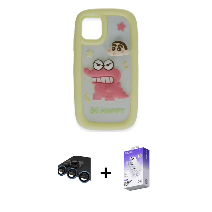 MARSİLYAN™- iPhone 15 Pro Max Kılıf Akış Yansıma - Siyah Bilvis 5in1 3D Magic Cam Ekran Koruyucu + Raze Metal Kamera Lens - LT