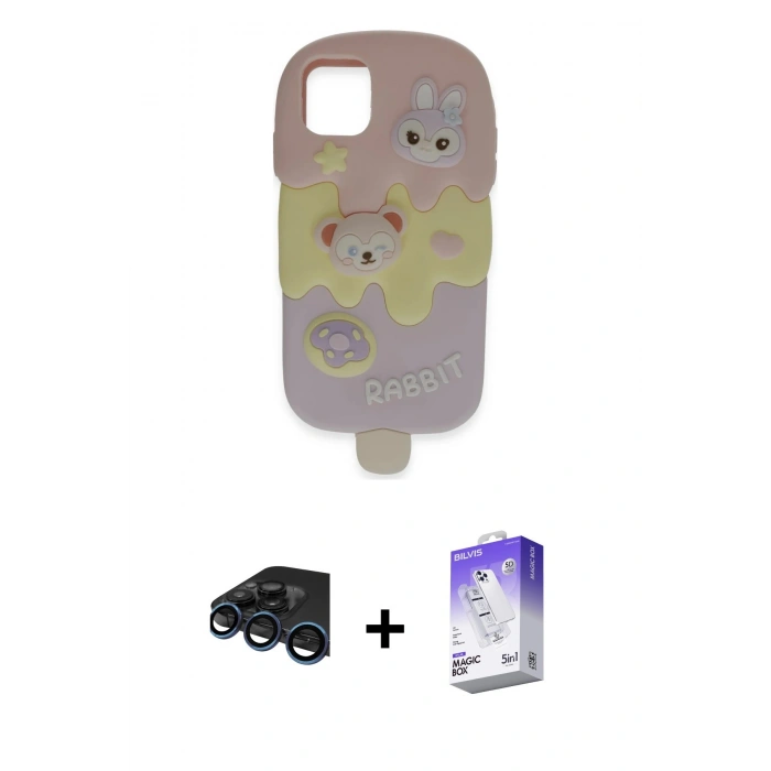 MARSİLYAN™- iPhone 15 Pro Max Kılıf Akış Yansıma - Siyah Bilvis 5in1 3D Magic Cam Ekran Koruyucu + Raze Metal Kamera Lens - LT