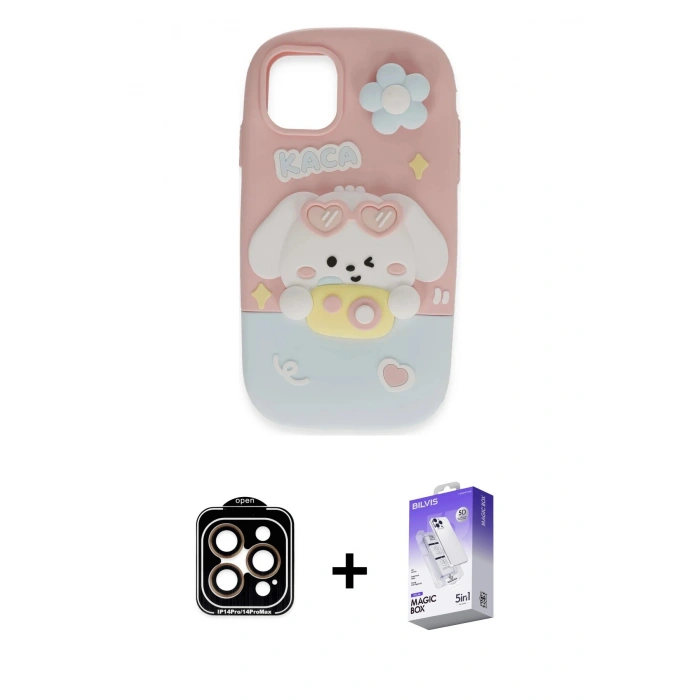 MARSİLYAN™- iPhone 15 Pro Max Kılıf Akış Yansıma - Siyah Bilvis 5in1 3D Magic Cam Ekran Koruyucu + PVD Metal Kamera Lens - TU