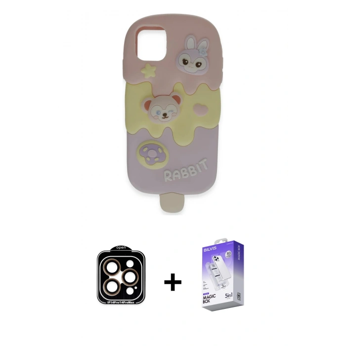 MARSİLYAN™- iPhone 15 Pro Max Kılıf Akış Yansıma - Siyah Bilvis 5in1 3D Magic Cam Ekran Koruyucu + PVD Metal Kamera Lens - TU