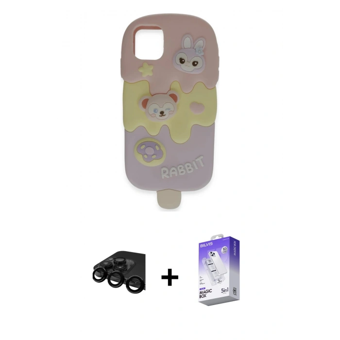 MARSİLYAN™- iPhone 15 Pro Max Kılıf Akış Yansıma - Siyah Bilvis 5in1 3D Magic Cam Ekran Koruyucu + Siyah Raze Metal Kamera Lens