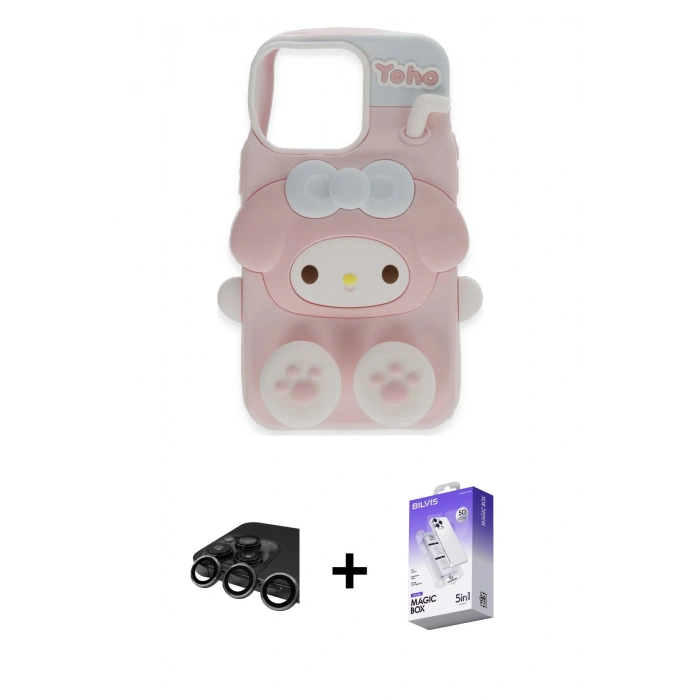 MARSİLYAN™- iPhone 15 Pro Max Kılıf Akış Yansıma - Siyah Bilvis 5in1 3D Magic Cam Ekran Koruyucu + Raze Metal Kamera Lens - TMGI