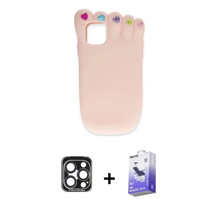 MARSİLYAN™- iPhone 15 Pro Max Kılıf Akış Yansıma - Siyah Bilvis 5in1 5D Magic Hayalet Cam Ekran Koruyucu + PVD Metal Kamera Lens - LT