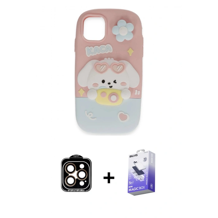 MARSİLYAN™- iPhone 15 Pro Max Kılıf Akış Yansıma - Siyah Bilvis 5in1 5D Magic Hayalet Cam Ekran Koruyucu + PVD Metal Kamera Lens - TU