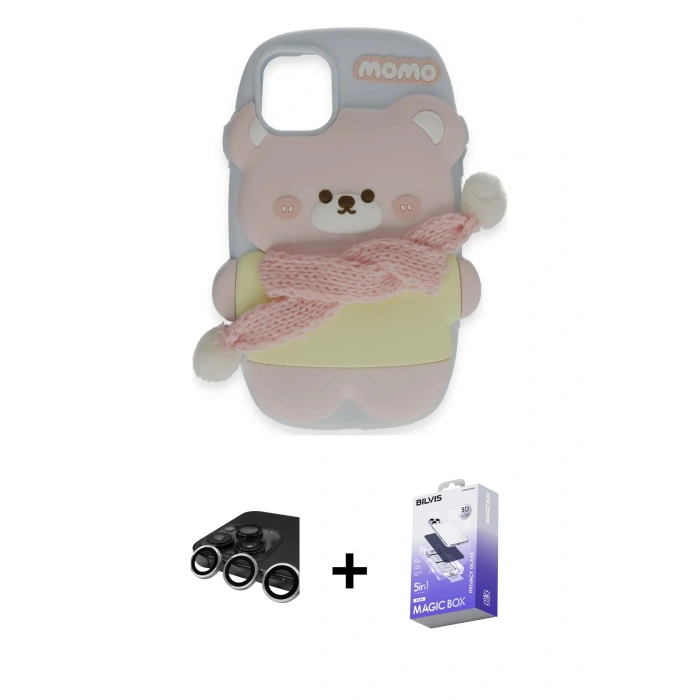 MARSİLYAN™- iPhone 15 Pro Max Kılıf Akış Yansıma - Siyah Bilvis 5in1 5D Magic Hayalet Cam Ekran Koruyucu + Raze Metal Kamera Lens - GS