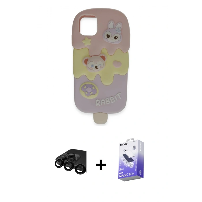 MARSİLYAN™- iPhone 15 Pro Max Kılıf Akış Yansıma - Siyah Bilvis 5in1 5D Magic Hayalet Cam Ekran Koruyucu + Raze Metal Kamera Lens - SH