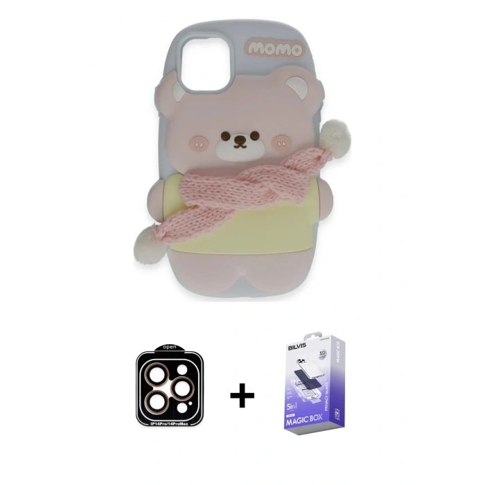 MARSİLYAN™- iPhone 15 Pro Max Kılıf Akış Yansıma - Siyah Bilvis 5in1 5D Magic Hayalet Cam Ekran Koruyucu + PVD Metal Kamera Lens - TU