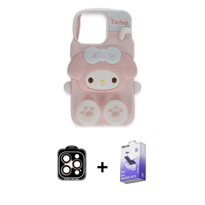 MARSİLYAN™- iPhone 15 Pro Max Kılıf Akış Yansıma - Siyah Bilvis 5in1 5D Magic Hayalet Cam Ekran Koruyucu + PVD Metal Kamera Lens - TU