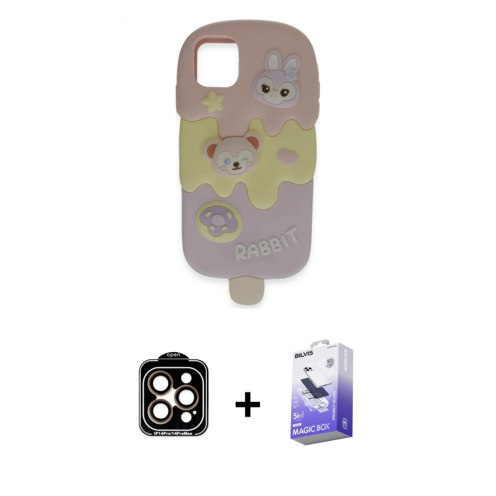 MARSİLYAN™- iPhone 15 Pro Max Kılıf Akış Yansıma - Siyah Bilvis 5in1 5D Magic Hayalet Cam Ekran Koruyucu + PVD Metal Kamera Lens - TU