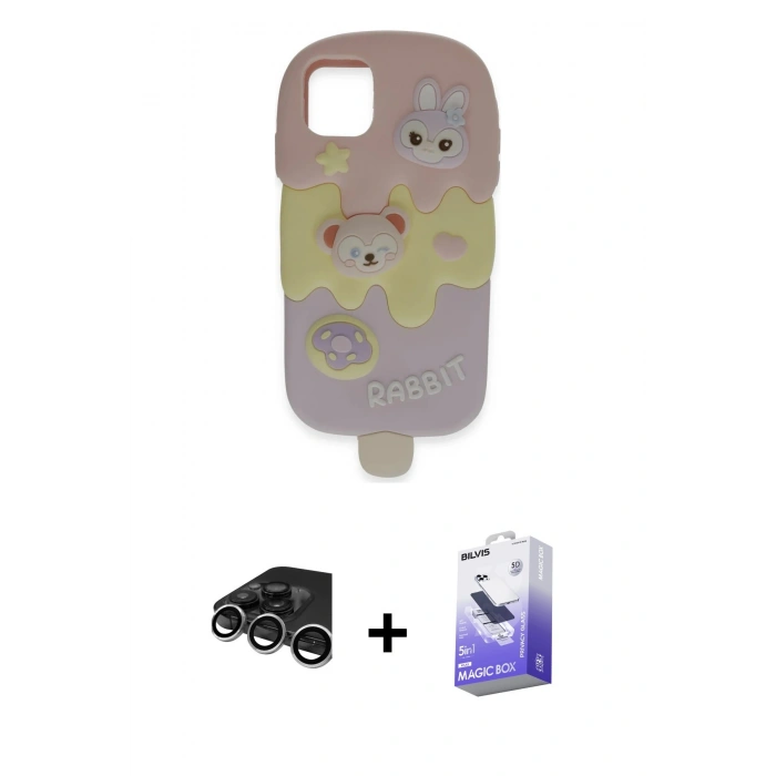 MARSİLYAN™- iPhone 15 Pro Max Kılıf Akış Yansıma - Siyah Bilvis 5in1 5D Magic Hayalet Cam Ekran Koruyucu + Raze Metal Kamera Lens - GS