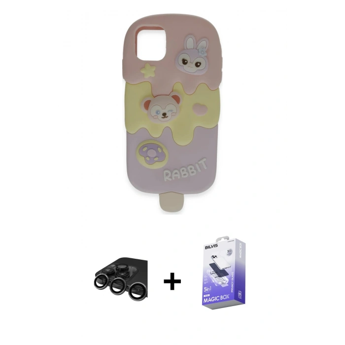 MARSİLYAN™- iPhone 15 Pro Max Kılıf Akış Yansıma - Siyah Bilvis 5in1 5D Magic Hayalet Cam Ekran Koruyucu + Raze Metal Kamera Lens - TMGI