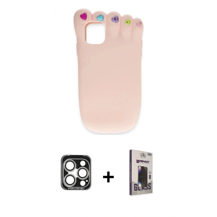 MARSİLYAN™- iPhone 15 Pro Max Kılıf Akış Yansıma - Siyah Bilvis Hayalet Cam Ekran Koruyucu + PVD Metal Kamera Lens - GS