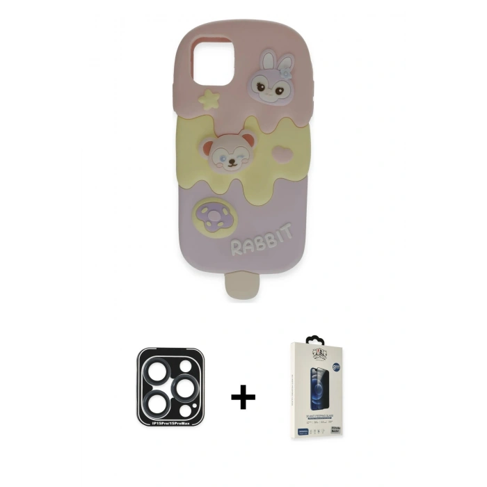 MARSİLYAN™- iPhone 15 Pro Max Kılıf Akış Yansıma - Siyah Bilvis Hayalet Cam Ekran Koruyucu + Lacivert PVD Metal Kamera Lens