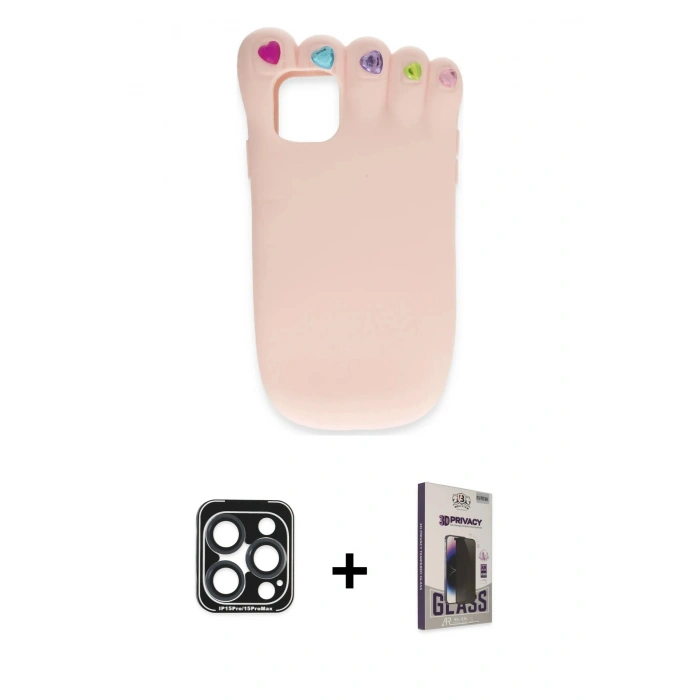 MARSİLYAN™- iPhone 15 Pro Max Kılıf Akış Yansıma - Siyah Bilvis Hayalet Cam Ekran Koruyucu + PVD Metal Kamera Lens - LT
