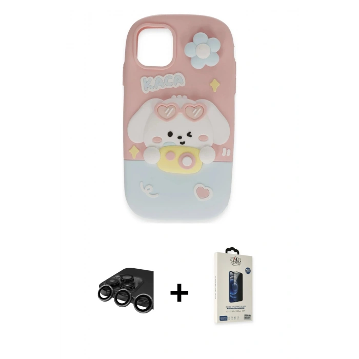 MARSİLYAN™- iPhone 15 Pro Max Kılıf Akış Yansıma - Siyah Bilvis Hayalet Cam Ekran Koruyucu + Raze Metal Kamera Lens - TMGI