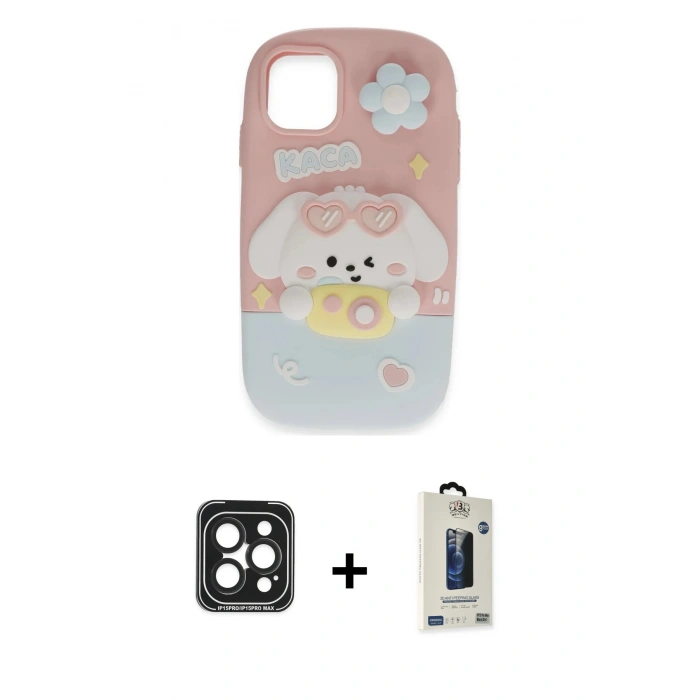 MARSİLYAN™- iPhone 15 Pro Max Kılıf Akış Yansıma - Siyah Bilvis Hayalet Cam Ekran Koruyucu + PVD Metal Kamera Lens - SH