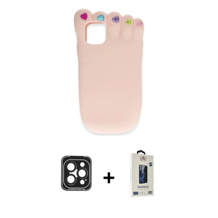 MARSİLYAN™- iPhone 15 Pro Max Kılıf Akış Yansıma - Siyah Bilvis Hayalet Cam Ekran Koruyucu + PVD Metal Kamera Lens - SH
