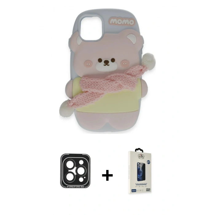 MARSİLYAN™- iPhone 15 Pro Max Kılıf Akış Yansıma - Siyah Bilvis Hayalet Cam Ekran Koruyucu + PVD Metal Kamera Lens - SH