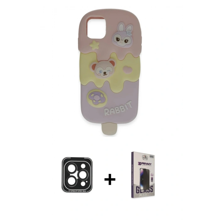 MARSİLYAN™- iPhone 15 Pro Max Kılıf Akış Yansıma - Siyah Bilvis Hayalet Cam Ekran Koruyucu + PVD Metal Kamera Lens - SH