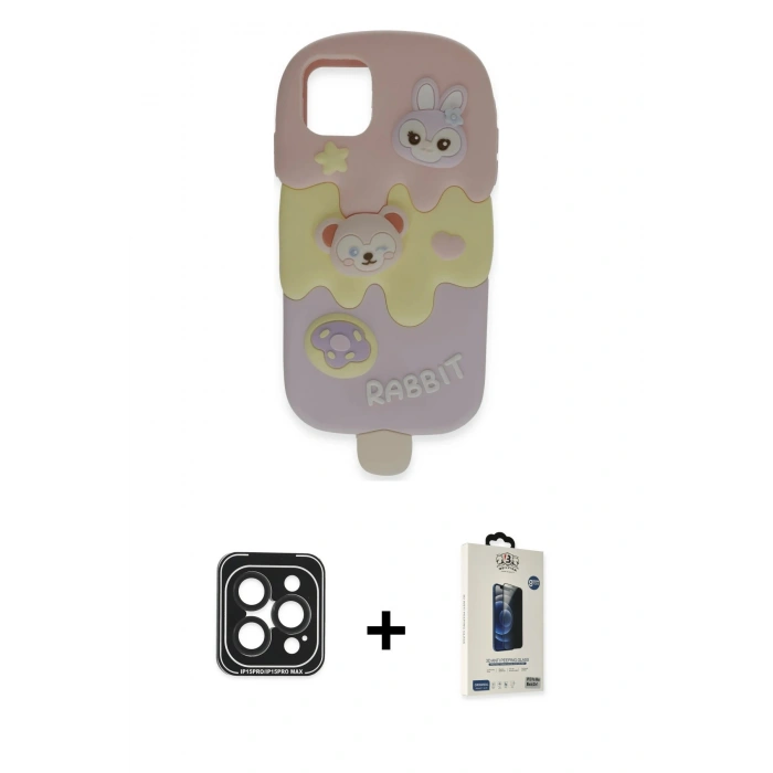 MARSİLYAN™- iPhone 15 Pro Max Kılıf Akış Yansıma - Siyah Bilvis Hayalet Cam Ekran Koruyucu + PVD Metal Kamera Lens - SH