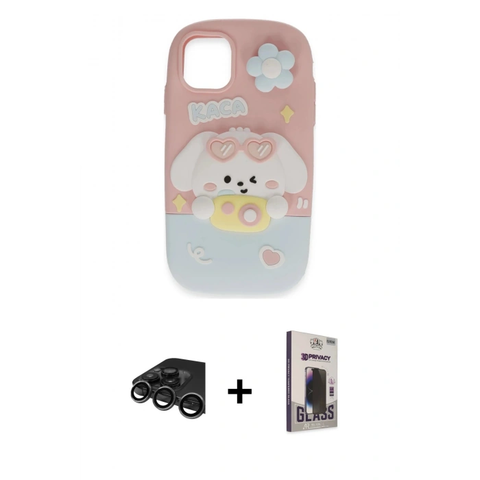 MARSİLYAN™- iPhone 15 Pro Max Kılıf Akış Yansıma - Siyah Bilvis Hayalet Cam Ekran Koruyucu + Raze Metal Kamera Lens - TMGI