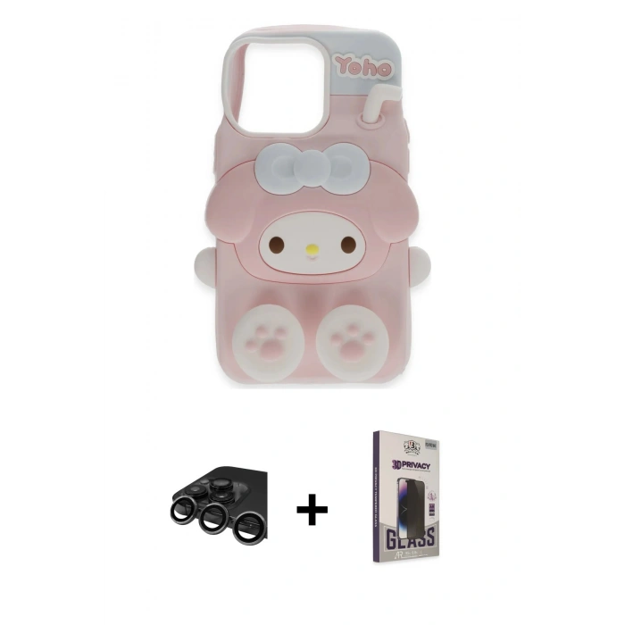 MARSİLYAN™- iPhone 15 Pro Max Kılıf Akış Yansıma - Siyah Bilvis Hayalet Cam Ekran Koruyucu + Raze Metal Kamera Lens - TMGI