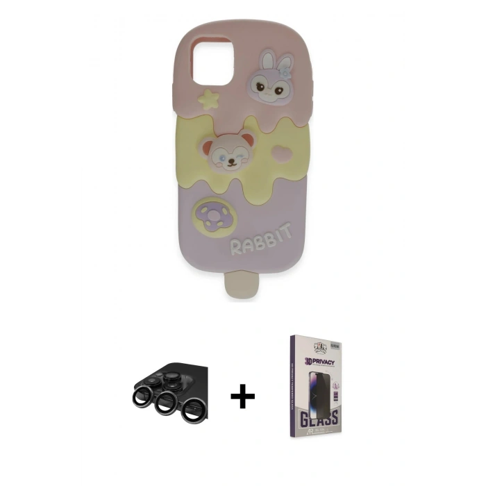 MARSİLYAN™- iPhone 15 Pro Max Kılıf Akış Yansıma - Siyah Bilvis Hayalet Cam Ekran Koruyucu + Raze Metal Kamera Lens - TMGI