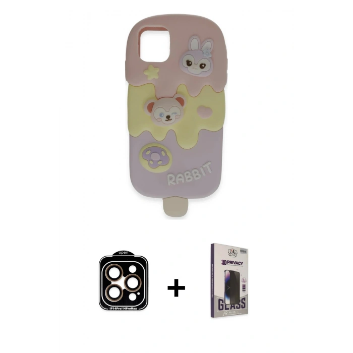 MARSİLYAN™- iPhone 15 Pro Max Kılıf Akış Yansıma - Siyah Bilvis Hayalet Cam Ekran Koruyucu + Turuncu PVD Metal Kamera Lens