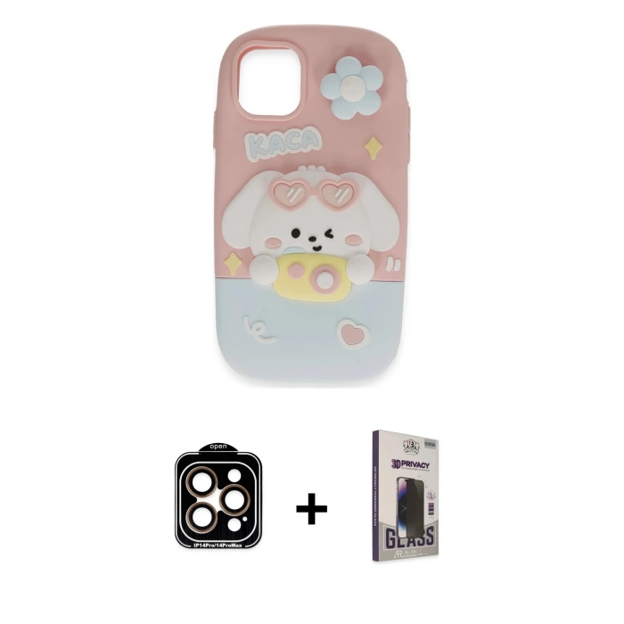 MARSİLYAN™- iPhone 15 Pro Max Kılıf Akış Yansıma - Siyah Bilvis Hayalet Cam Ekran Koruyucu + Turuncu PVD Metal Kamera Lens