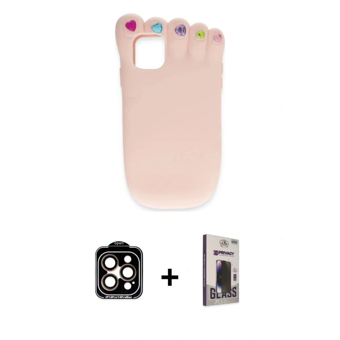 MARSİLYAN™- iPhone 15 Pro Max Kılıf Akış Yansıma - Siyah Bilvis Hayalet Cam Ekran Koruyucu + Turuncu PVD Metal Kamera Lens