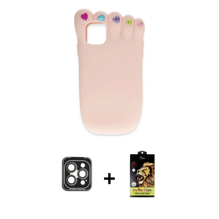 MARSİLYAN™- iPhone 15 Pro Max Kılıf Akış Yansıma - Siyah Buffer Cam Ekran Koruyucu + PVD Metal Kamera Lens - GI