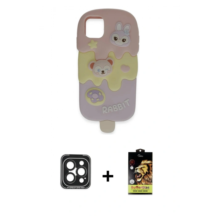 MARSİLYAN™- iPhone 15 Pro Max Kılıf Akış Yansıma - Siyah Buffer Cam Ekran Koruyucu + PVD Metal Kamera Lens - SH