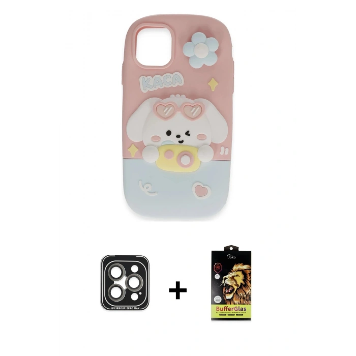 MARSİLYAN™- iPhone 15 Pro Max Kılıf Akış Yansıma - Siyah Buffer Cam Ekran Koruyucu + PVD Metal Kamera Lens - GI