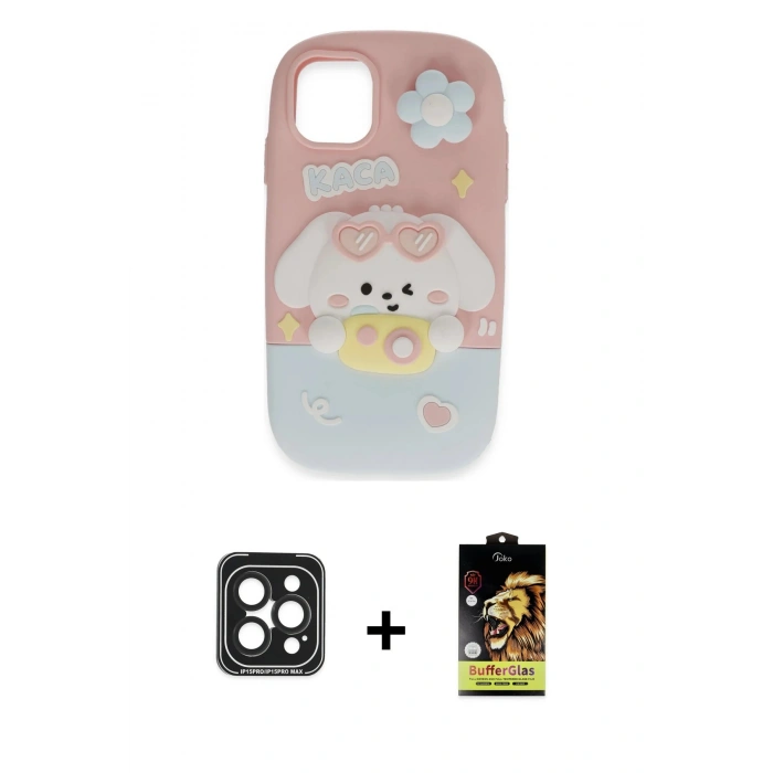 MARSİLYAN™- iPhone 15 Pro Max Kılıf Akış Yansıma - Siyah Buffer Cam Ekran Koruyucu + PVD Metal Kamera Lens - SH