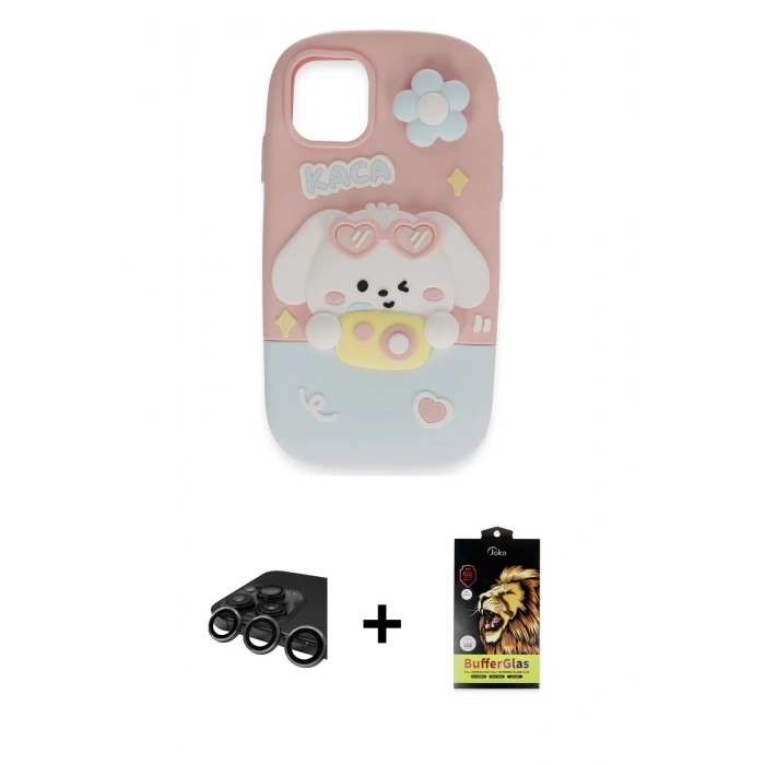 MARSİLYAN™- iPhone 15 Pro Max Kılıf Akış Yansıma - Siyah Buffer Cam Ekran Koruyucu + Raze Metal Kamera Lens - TMGI