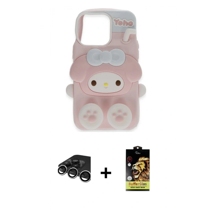 MARSİLYAN™- iPhone 15 Pro Max Kılıf Akış Yansıma - Siyah Buffer Cam Ekran Koruyucu + Raze Metal Kamera Lens - GS